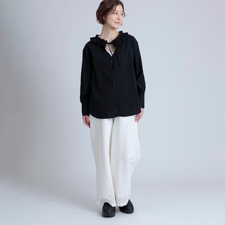フリルネックコットンブラウス[15843031]オンライン限定