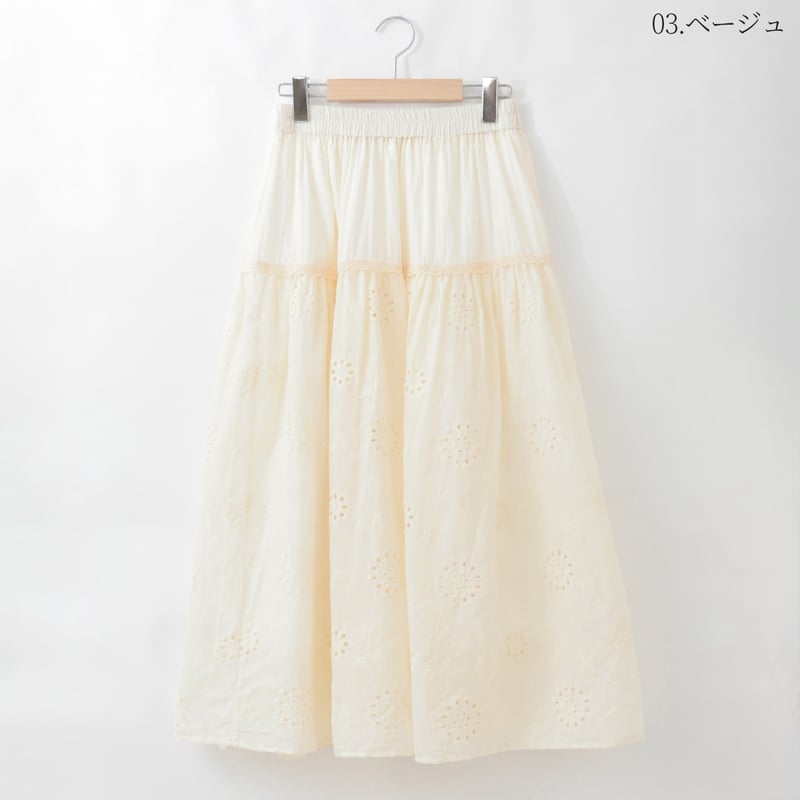 アイレットレースコットンフレアスカート [14955282]&Noel | natural