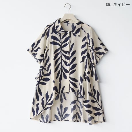 ボタニカルデザインロングシャツ[41419013]naturalmist