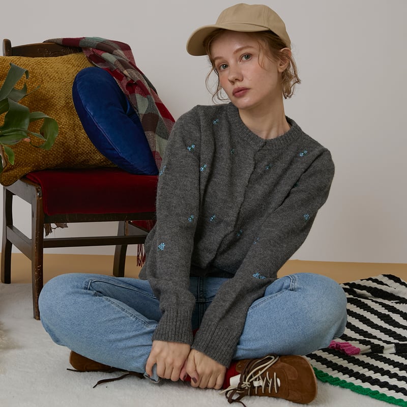 フラワーエンブロイダリーニットカーディガン[99942081]オンライン限定