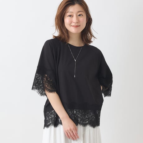 スカラップレースドッキングカットソー[41411256]natural mist