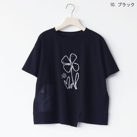 フェイクポケット付きフラワーデザインカットソー[41411585]naturalmist