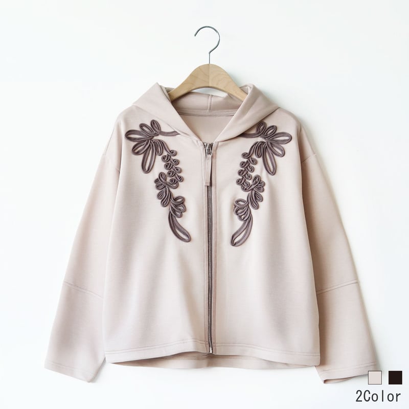 コード刺繍フーディーパーカー[61714430]natural mist | natural