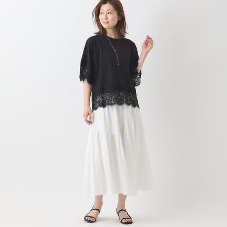 スカラップレースドッキングカットソー[41411256]natural mist