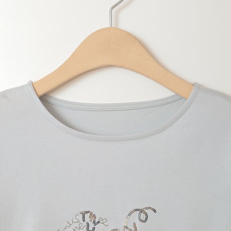スパンコールアクセント刺繍Tシャツ[30111317]natural mist