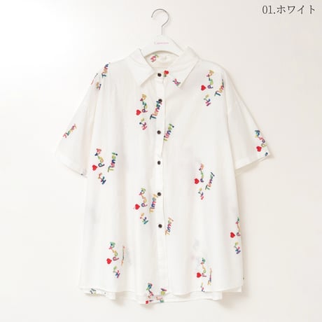 カラフルメッセージロゴ刺繍ビッグシャツ[14923323]capricious