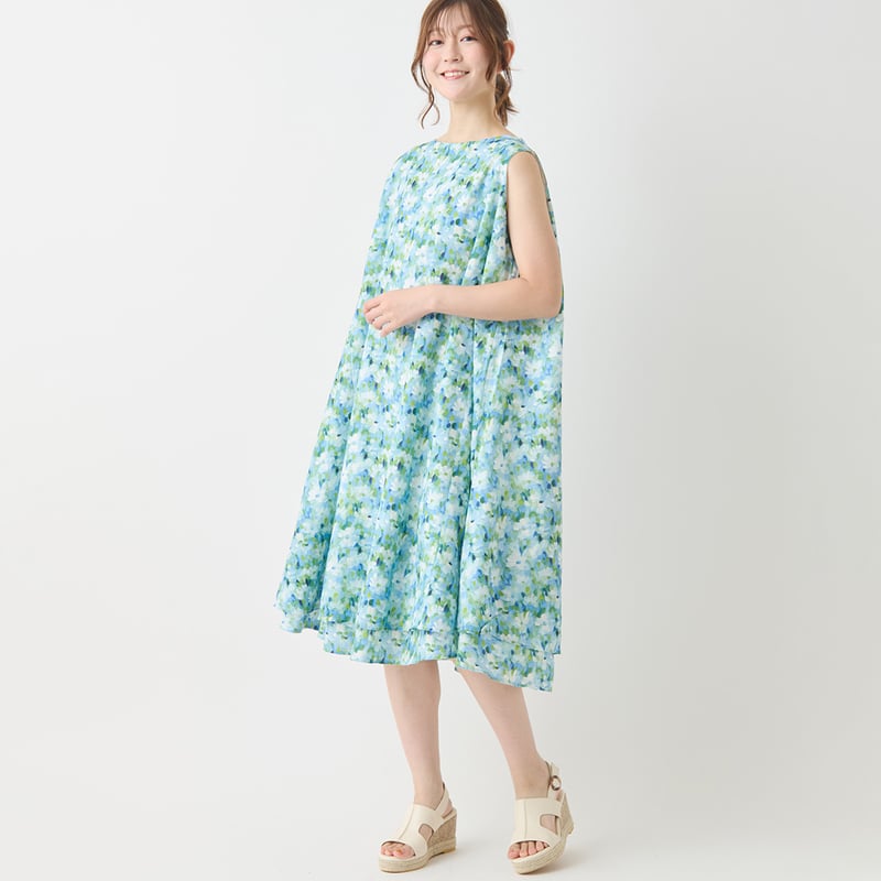 フラワーペイントノースリーブワンピース[41416084]natural mist