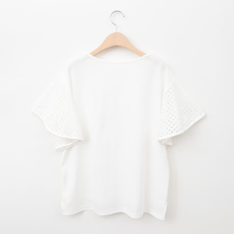 アイレットレースフリル袖カットソー[41411244]natural mist