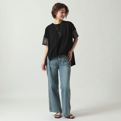 【UVカット】異素材切り替えバックプリーツカットソー[41411364]natural mist