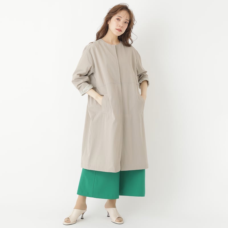 ノーカラーナイロンストレッチコート[70224158]capricious | natural