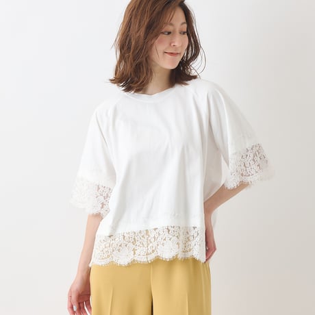 スカラップレースドッキングカットソー[41411256]natural mist
