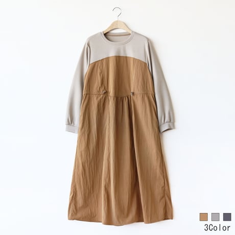 異素材ドッキングビスチェ切替ワンピース[61716367]natural mist