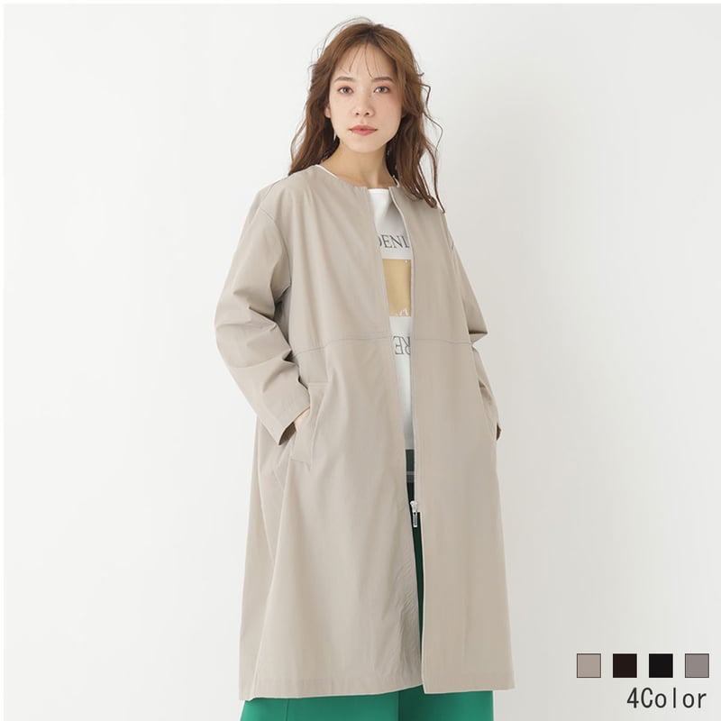 コート グレージュ N8エンネオット ノーカラーナイロンストレッチコート[70224158]capricious | natural