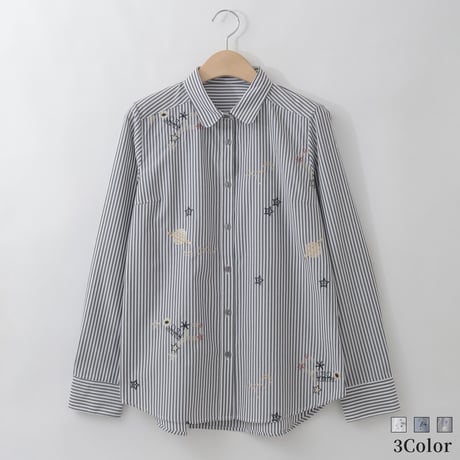 【洗える】ギャラクシー刺繍デザインシャツ[71213729]natural mist