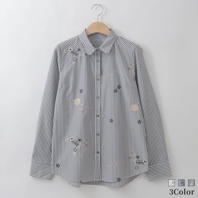 洗える】ギャラクシー刺繍デザインシャツ[71213729]natural mist | na