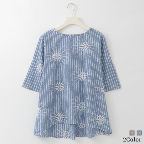 フラワー刺繍ストライプコットンブラウス

[30113370]natural mist
