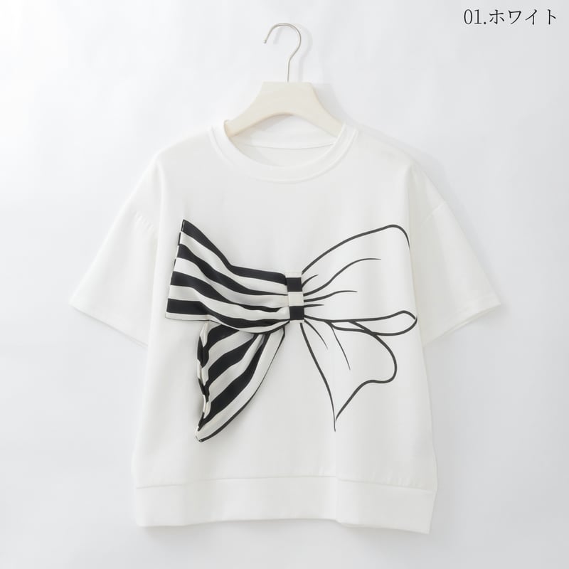 【新品】リボンモチーフカットソー リボンモチーフデザインカットソー [22011540]natural mist | natu