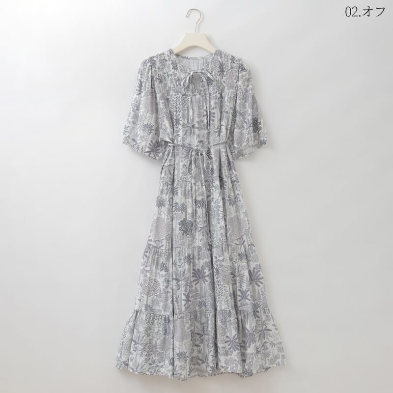 ラインストーンボタニカルプリントワンピース [14956336]&Noel | natura