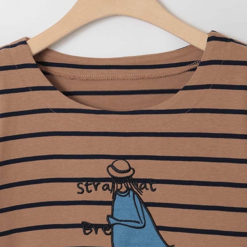 モチーフ刺繍ボーダーカットソー[30111369]natural mist | natural