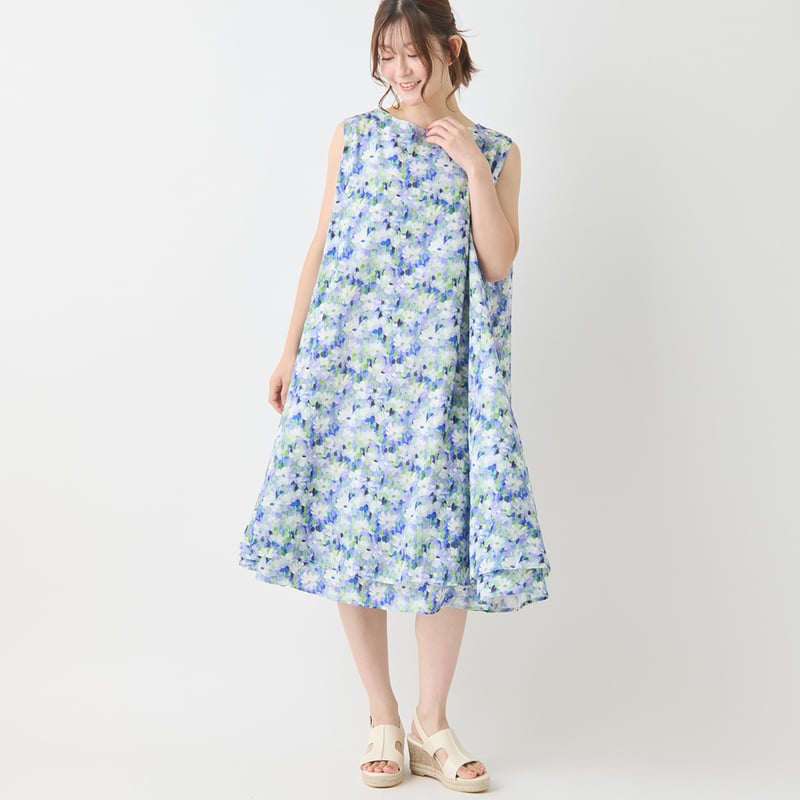 フラワーペイントノースリーブワンピース[41416084]natural mist | nat