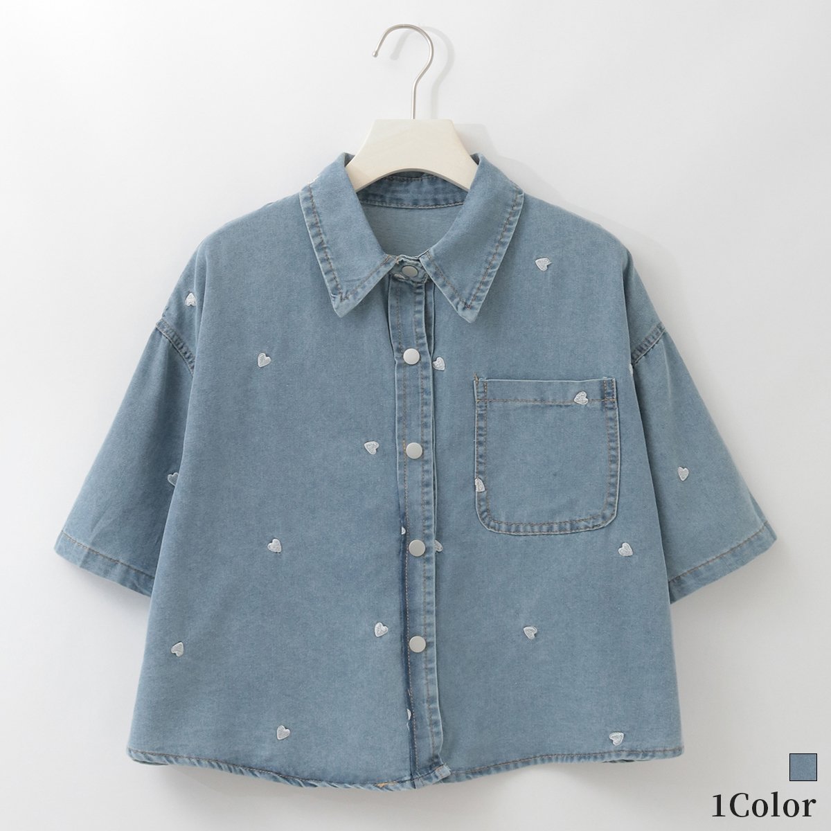 ハート刺繍デニムショートシャツ [14953442]&Noel | natural mist