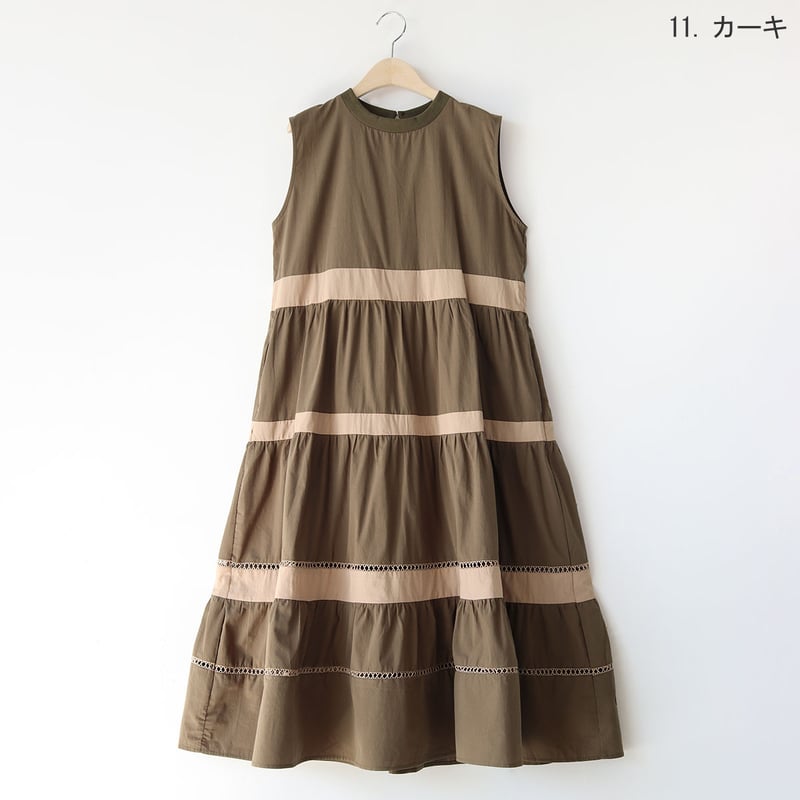 はしごレース切り替えノースリーブワンピース[30116240]natural