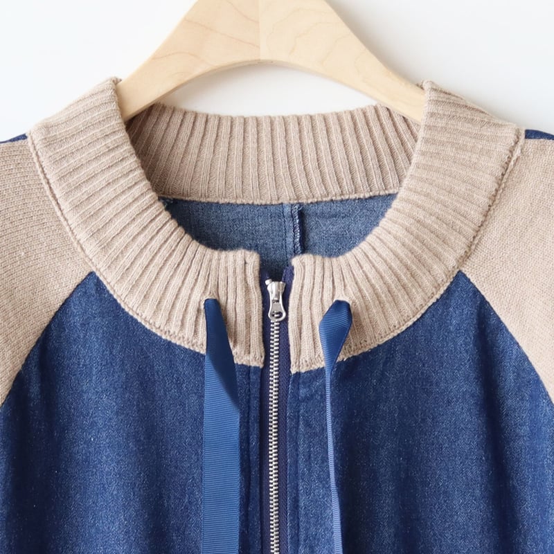 ニット切り替えデニムブルゾン[30114164]natural mist | natural