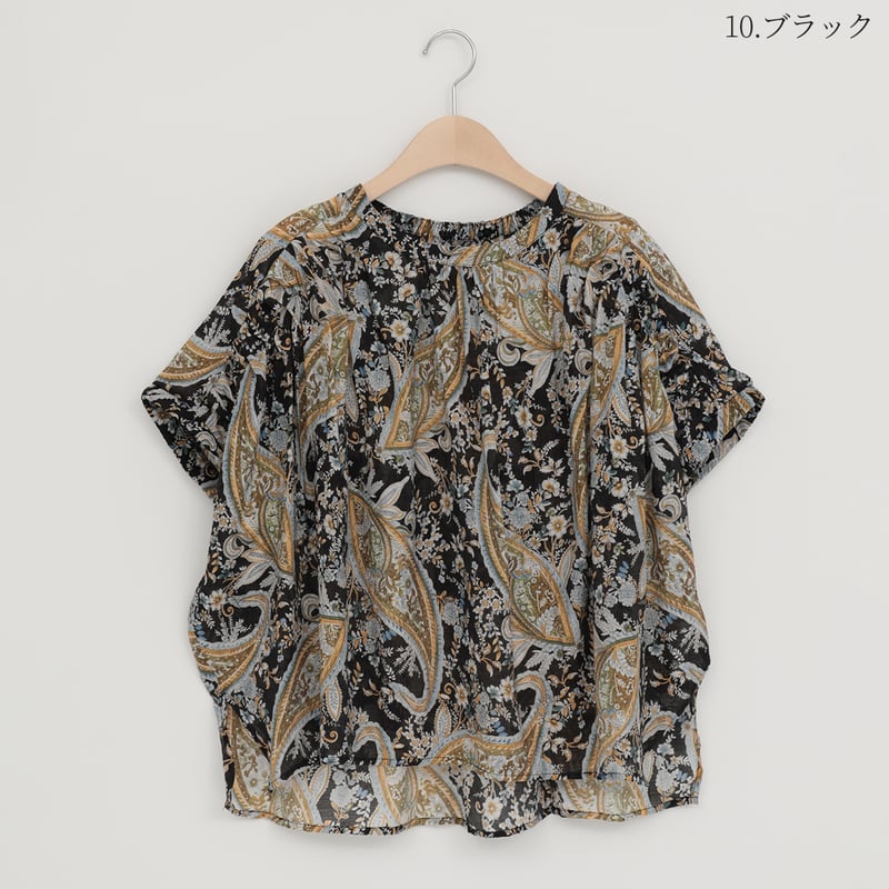 洗える】ボタニカルプリントギャザーブラウス[61213483]natural