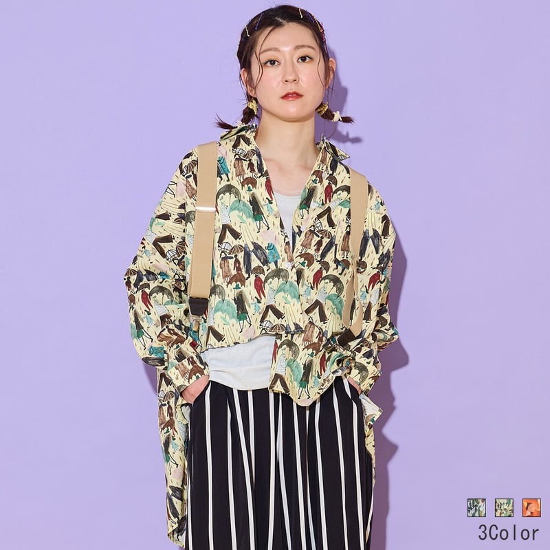 アートプリントイレギュラーヘムシャツ [22033235]vivid | natural m