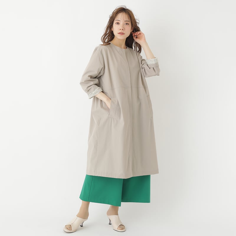 ノーカラーナイロンストレッチコート[70224158]capricious | natural