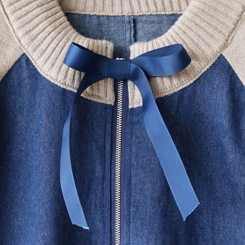 ニット切り替えデニムブルゾン[30114164]natural mist | natural