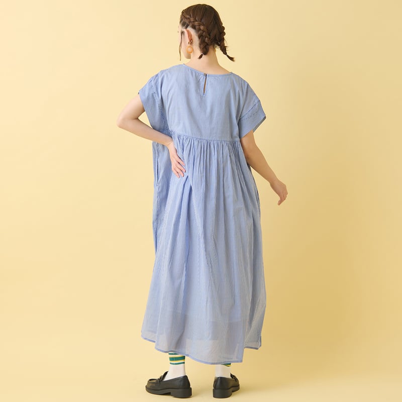 かぐれ　フレンチスリーブ　ピンタックワンピース　美品☆ かぐれ フレンチスリーブ ピンタック ロングワンピース ¥15,400