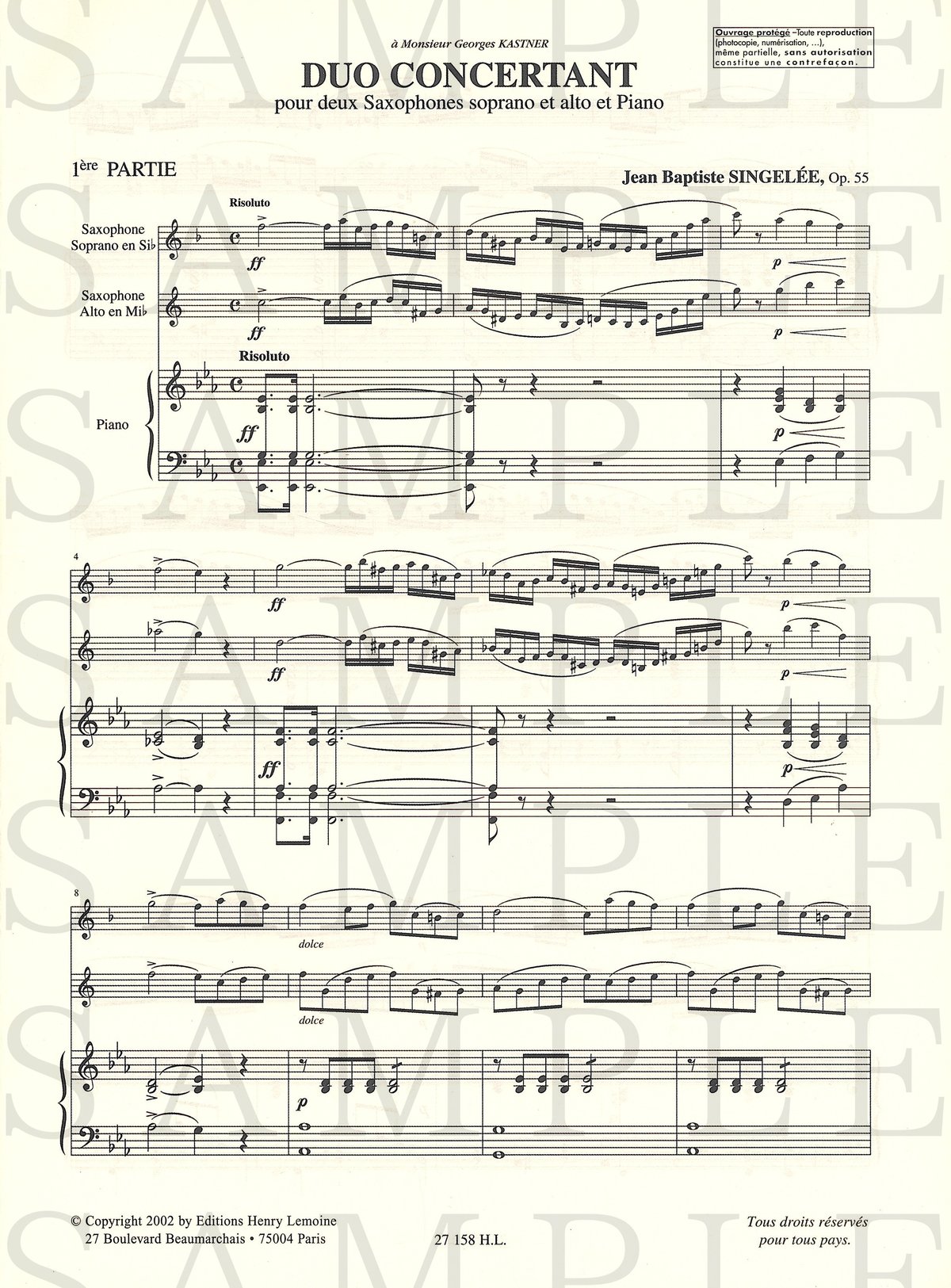 27158】サンジュレー：協奏的二重奏曲 Op. 55＜サックス二重奏(SA