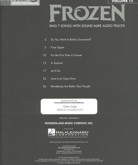 【00126476】アナと雪の女王(オーディオ・アクセス・コード付)＜メロディー譜＞