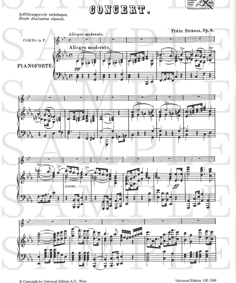 UE 1369】シュトラウス：ホルン協奏曲 Op. 8＜ホルン & ピアノ