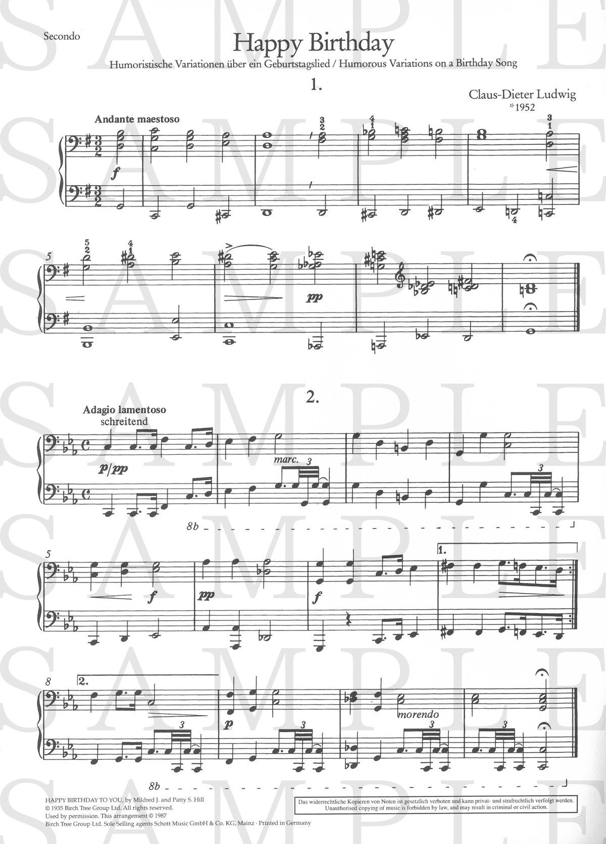 ED0 9749】ハッピー・バースデイ（誕生日の歌のユーモラスな変奏曲