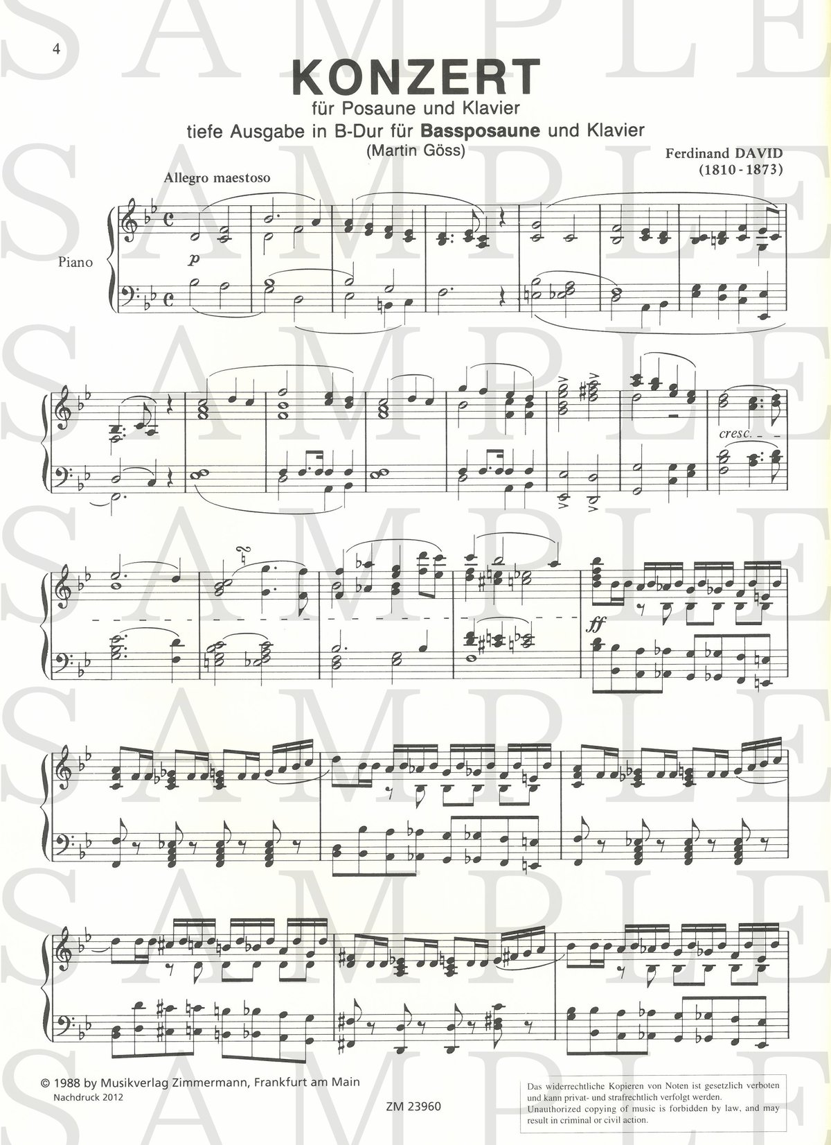 ZM23960】ダヴィッド：トロンボーン協奏曲 変ロ長調＜バス・トロン