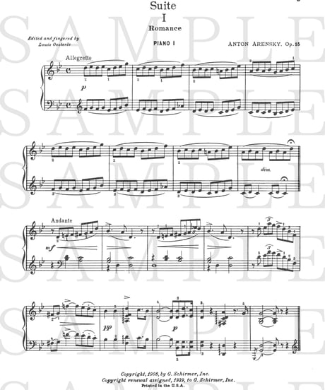 【50258540】アレンスキー：組曲 第1番 Op. 15＜ピアノ連弾 (2台4手)＞