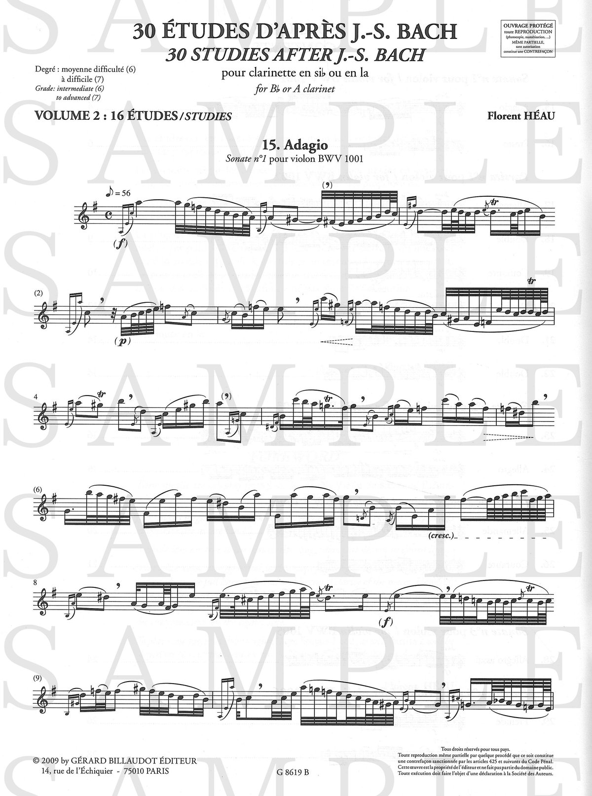 GB8619】エオー：バッハによる30の練習曲 第2巻＜クラリネット教本