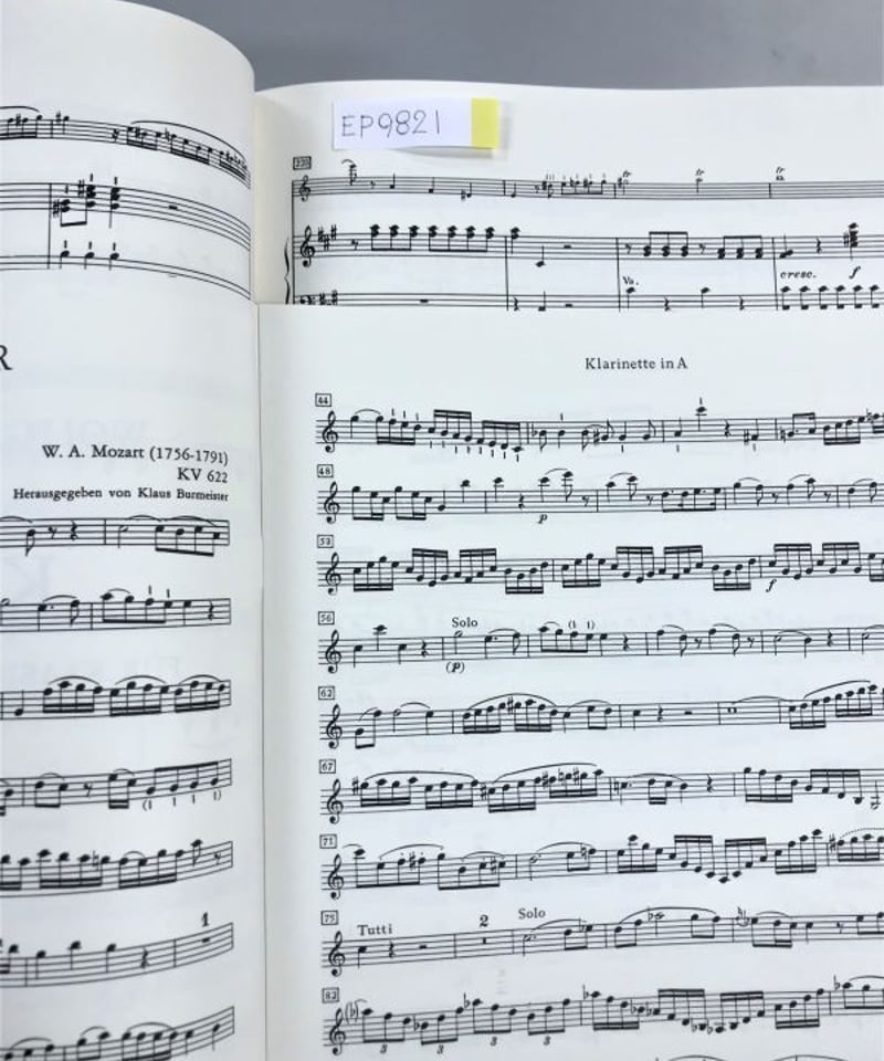 モーツァルト　クラリネット協奏曲スコア（ベーレンライター） モーツァルト: クラリネット協奏曲 イ長調 KV 622