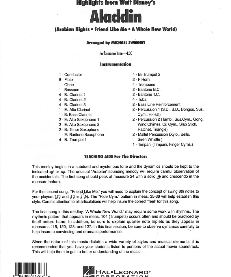 08724542】「アラジン」ハイライト＜吹奏楽＞ | Second Rate Shop