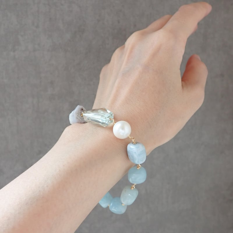 Aquamarine × Green amethyst Bracelet B18 | Solmia