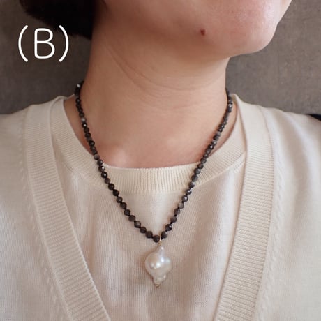 Baroque pearl × silverobsidian NC - N85
