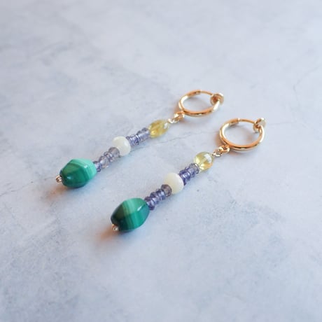Malachite × Sapphire Earring E114