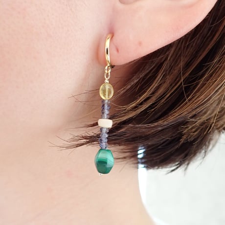 Malachite × Sapphire Earring E114