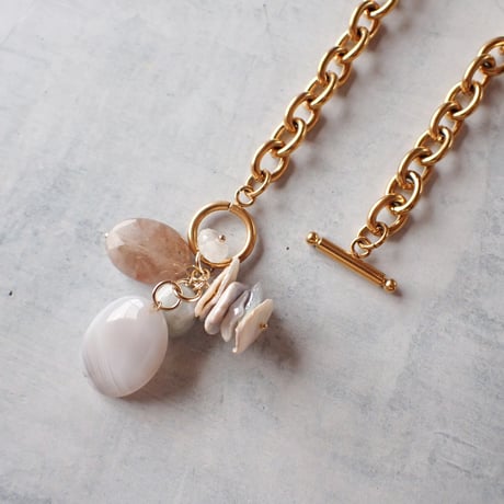 Short SUS Chain Pendant NC - Agate × Flat Pearl - N61