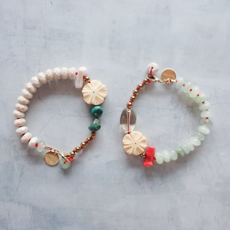 Flower carved beads Bracelet - Lemon qtz - B13