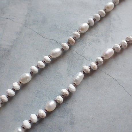 white magnesite × rutilated quartz necklace - N97