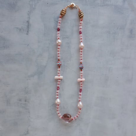 Morganite × red knot necklace - N92