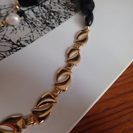 (一点もの）Brass chain × mix stones necklace  N14
